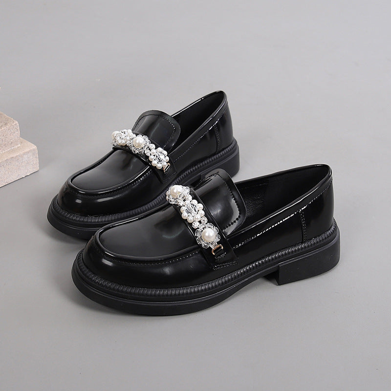 Beautiful Women's Rhinestone Pearl British Style Loafers