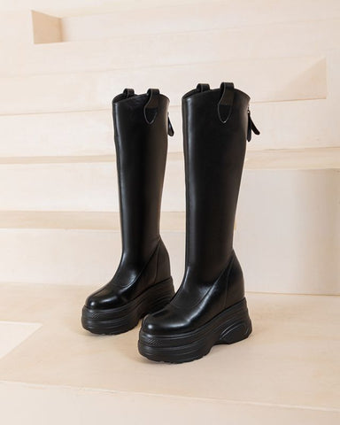 Women's Patent Thin Thick Bottom Lifted Type Below The Boots