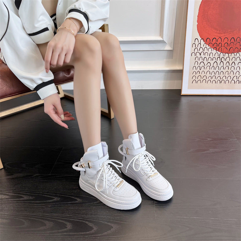 Women's White And High Top Fashionable Platform Casual Shoes