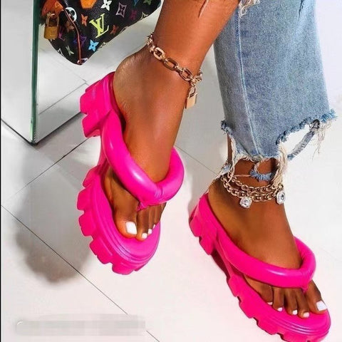 Size Thick Bottom Flip-flops Style Solid Color Heels