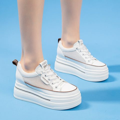 Women's White Genuine Spring Small Platform Versatile Casual Shoes